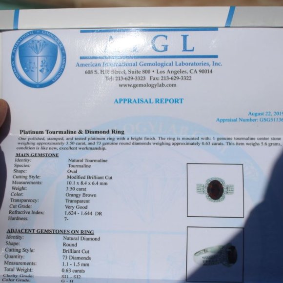 Orange Tourmaline 3.50ct Diamonds Platinum Ring - Picture 8 of 9